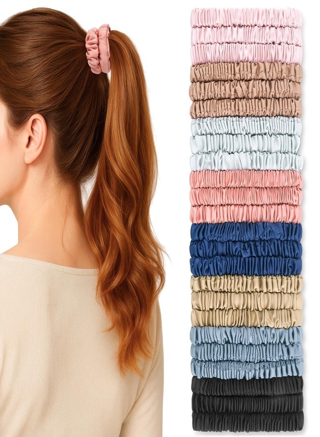 LEADUWAY 24 Pack Silky Soft Hair Ties, Silk-Like Skinny Scrunchies No Damage Elastic Ponytail Holders for Curly, Thick or Thin Hair, Women and Girls - Image 1